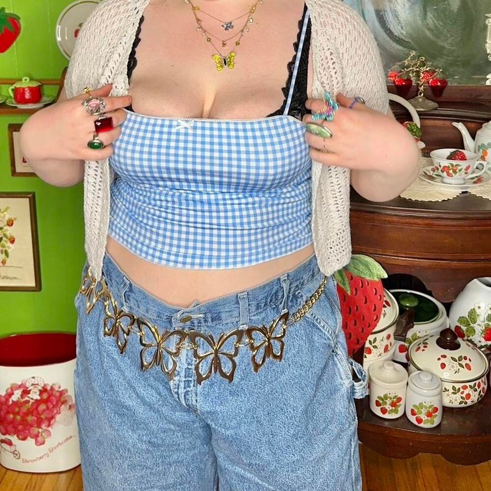 BNWT No Boundaries cottagecore blue and white gingham plaid tank top cami